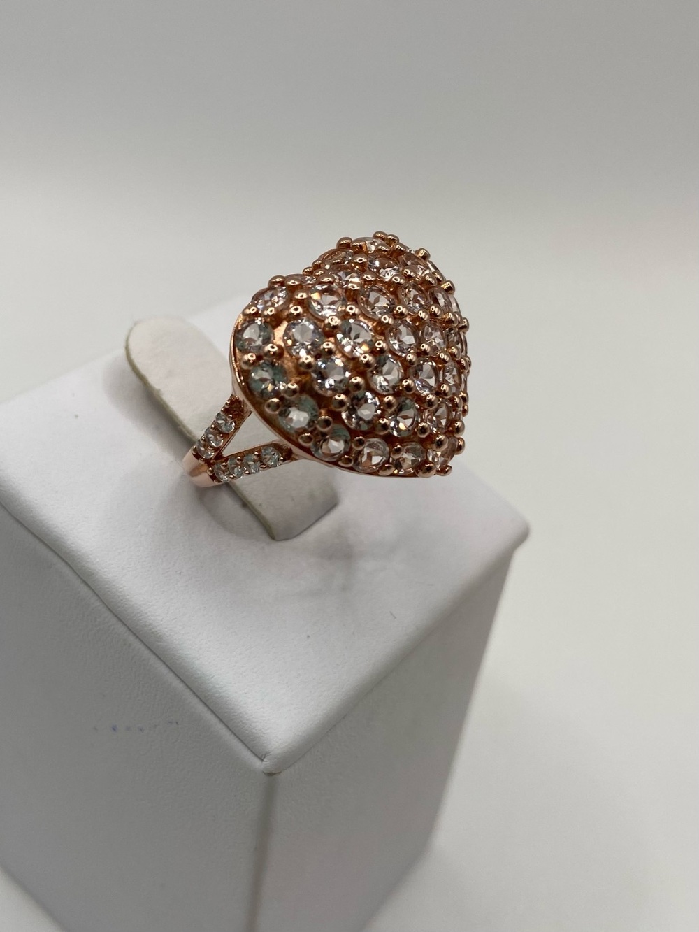 Sterling Silver 925 Rose Gold Plated Morganite White Zircon Heart Ring Size 7